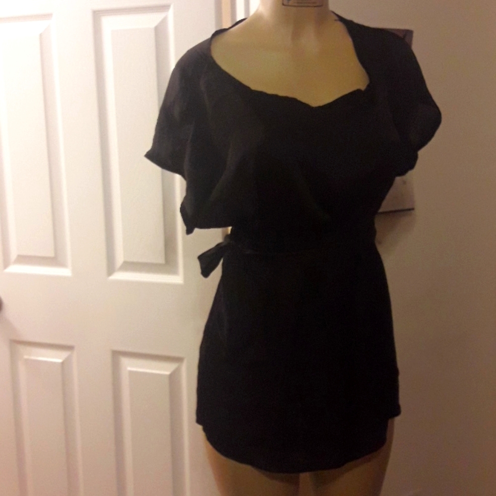 Black Everly Silk Side Tie Blouse Medium